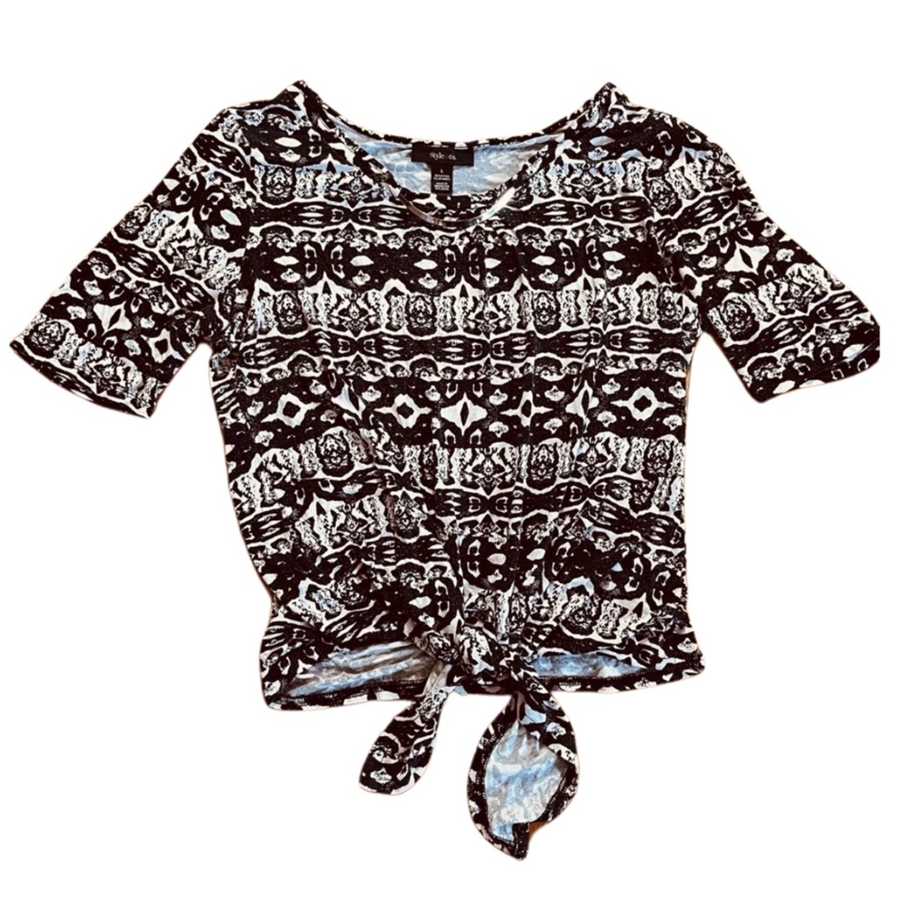 Style&Co, women’s top, black and white, bottom tie, size, large